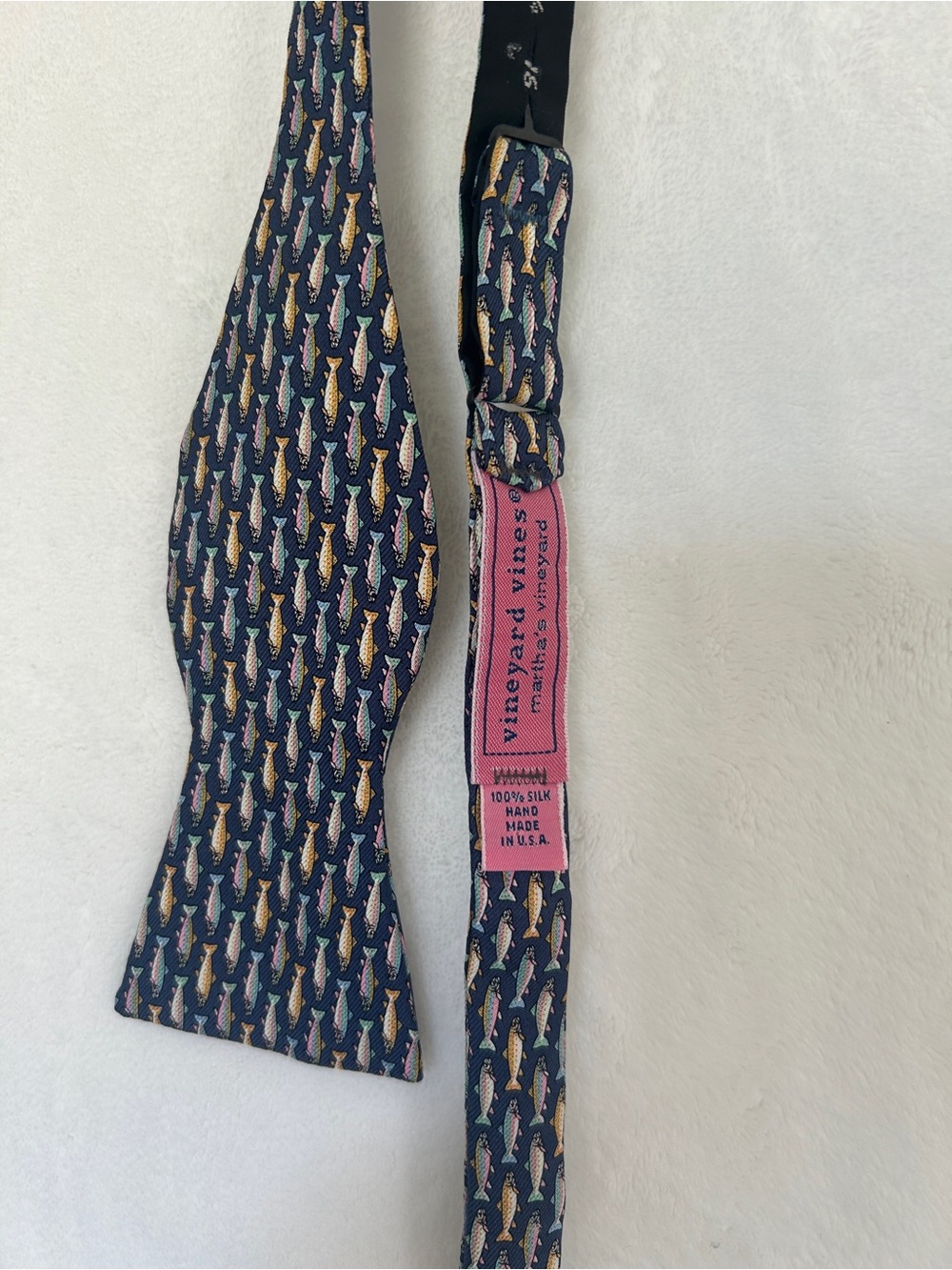 Vineyard Vines Navy Silk Bow Tie with Multicolor Fish Motif